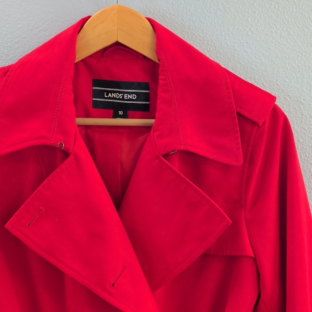 Lands' End Classic Double Breasted Women's Vibrant Red Trench Coat - Picture 2 of 8